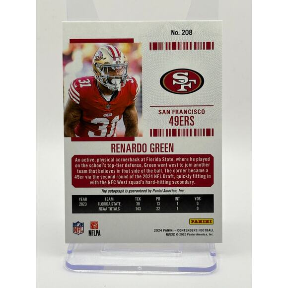 2024 Panini Contenders Renardo Green Rookie Midfield Ticket Auto 32/50 SP 49ers - Picture 2 of 2